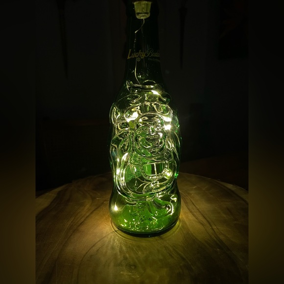 LUCKY BUDDHA BEER BOTTLE LAMP Recharge Portable Decor Occasion Glass Leather - Picture 2 of 14
